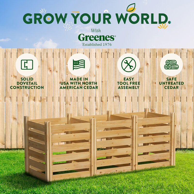Solid Wood Outdoor Stationary Composter, 31" H x 72" W x 24" D