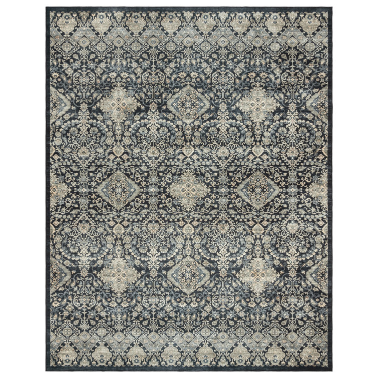 Samira Tanis Anthracite Black Cream Moroccan Bohemian Machine Washable Indoor Area Rug, Flat Pile for Living Room & Bedroom