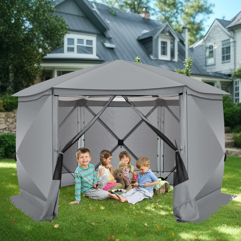 12x12 Pop up Gazebo Screen House Tent, Outdoor Canopy with Removable Roof&Sidewalls, Gray