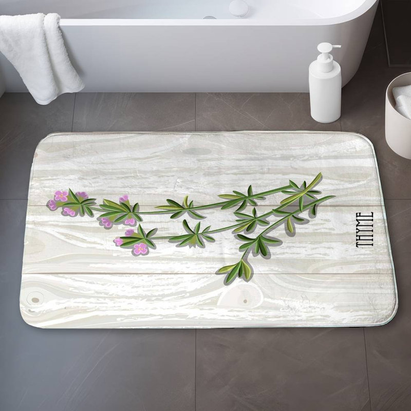 Thyme on wood Bath Mat with Non-Slip Backing - Quick Dry Memory Foam Bathroom Rug - Absorbent - Modern Plush Spa-Style - Machine Washable