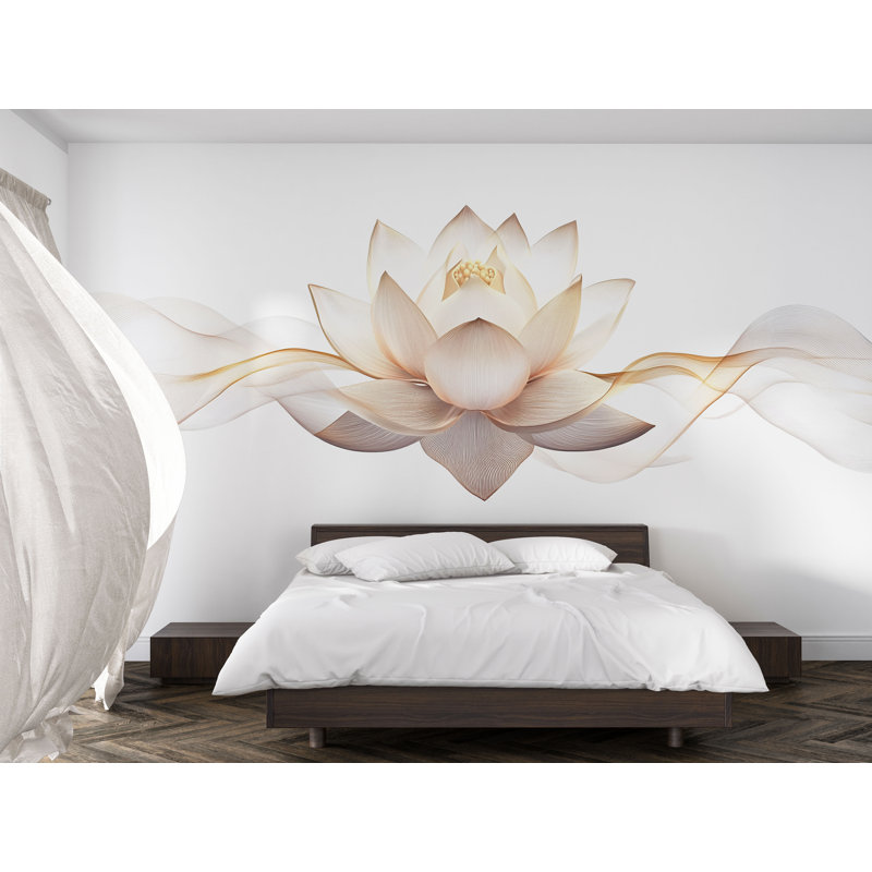 Murale fleur de lotus, papier peint beige Yoga, décor de studio de bien-être Zen, décalcomanie murale de salle de spa, art de la méditation 637MV