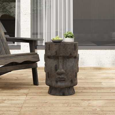 Outdoor Side Table,Easter Island Moai Statue Pedestal End Table Stool