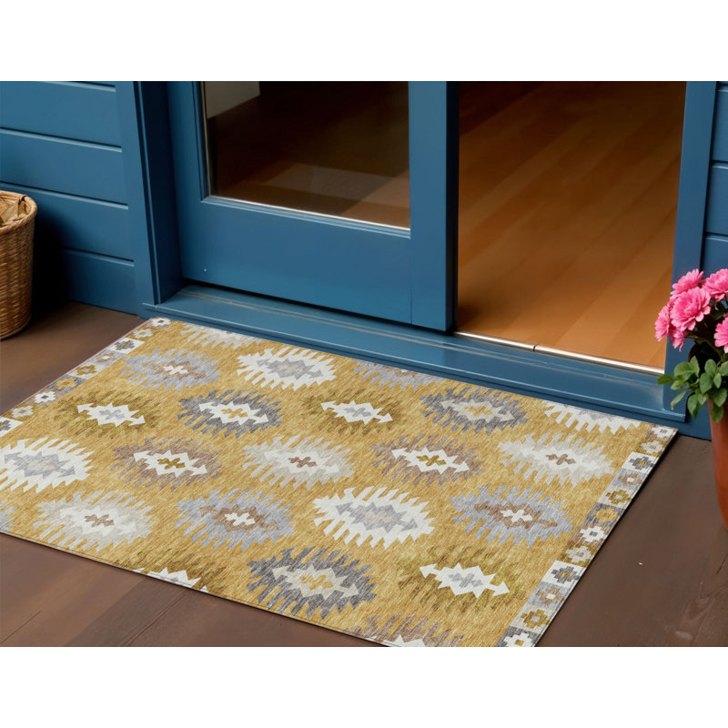 Tapis intérieur lavable 3 pi x 5 pi doré Southwestern