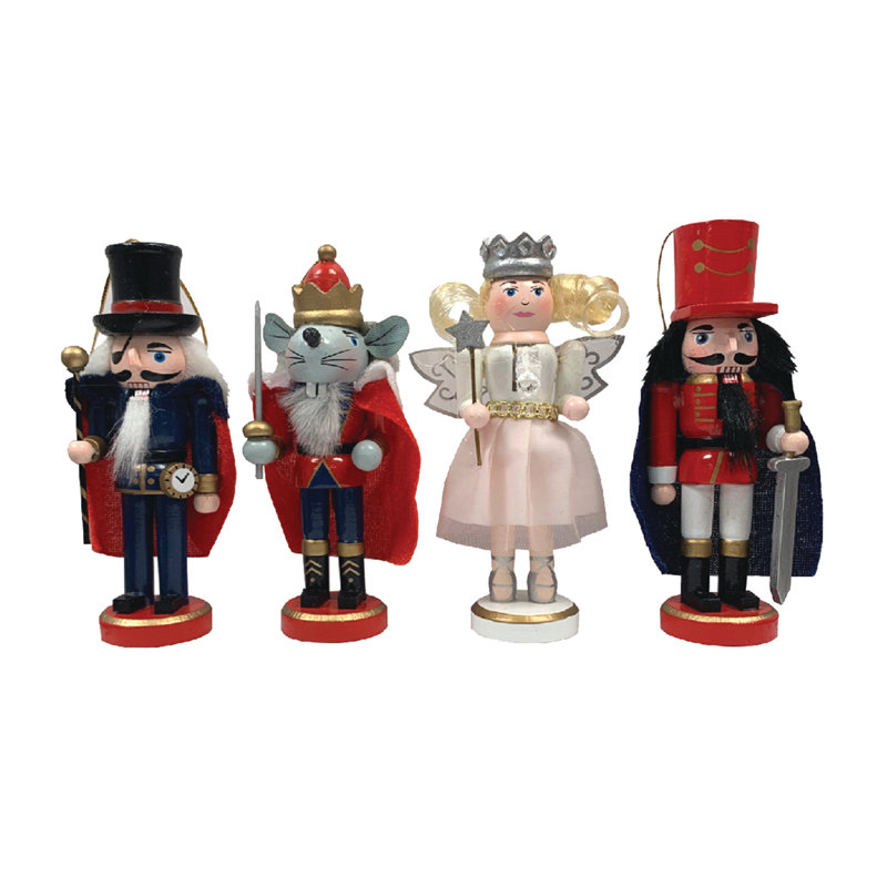 Handcrafted Wooden Nutcracker Suite Ornaments Set of 4