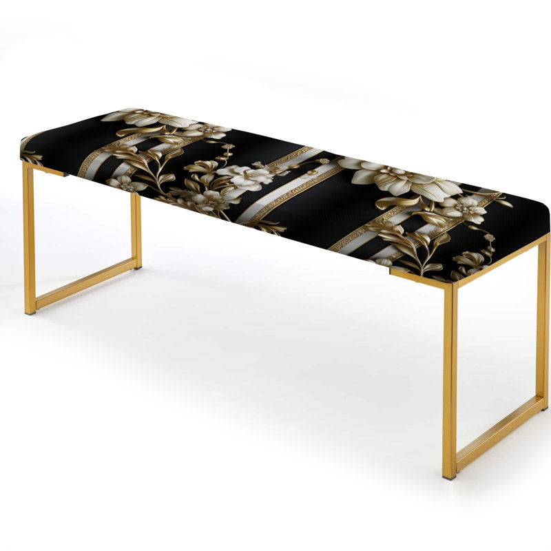 Gold Regal Floral Elegant Striped Harmony - Banc rembourré à rayures dorées