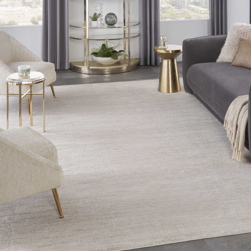 Mullican Sandy Solid Ivory/Beige Easy Care Indoor/Outdoor Area Rug, Square 9'