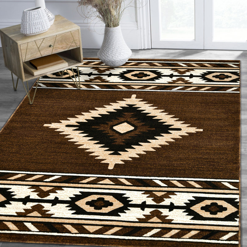 Tapis de style sud-ouest beige HR Brown, Rectangle 7 pi 9,7 po x 10 pi 2 po