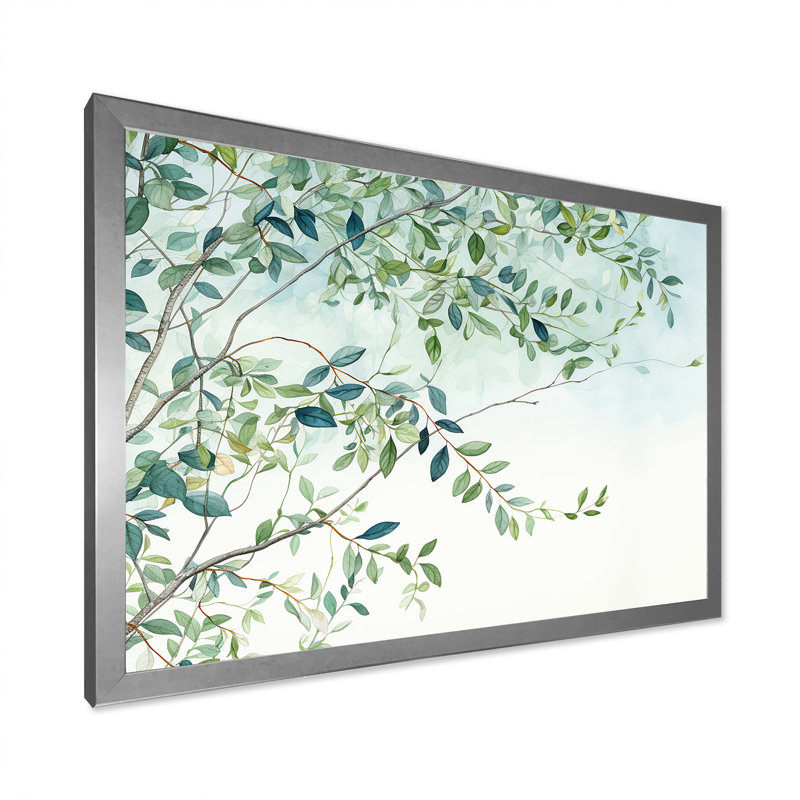 «Green Leaves Scenery Minimalisme II», reproduction sur toile, Cadre simple argenté, H 34 po x l 44 po x P 1,5 po