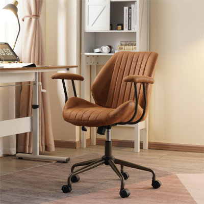 Ergonomic Office Chair, Suede Fabric Desk Chair, Home Office Computer Task Chair With Armrest & Wheels, Comfy Swivel Rolling Chair