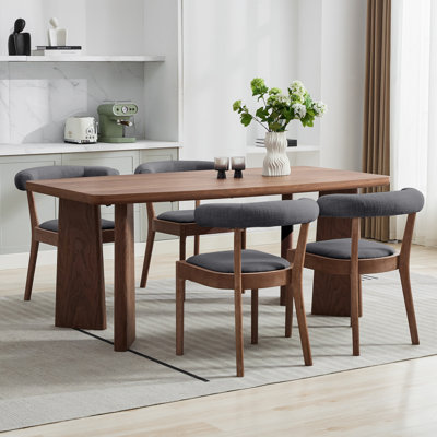 Modern Dining Table Set, Rectangular Dining Table And Upholstered Barrel Back Dining Chair With Solid Wood Frame For Dining Room/Kitchen