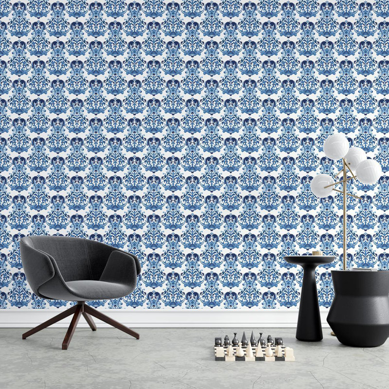 Damask Blue Peel & Stick Wallpaper N04133