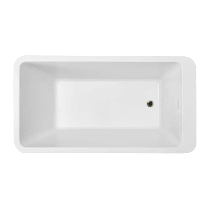 Baignoire de trempage autoportante en acrylique 60 "avec bonde et plateau en bambou Streamline, Nickel brossé