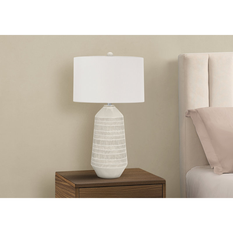 Lampe de table, 84 cm de hauteur, abat-jour ivoire/crème, céramique crème, style contemporain
