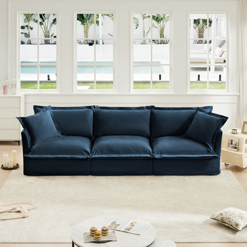 Seater Sofa Couch, 3, 34.6" H x 120" W x 33" D, Blue