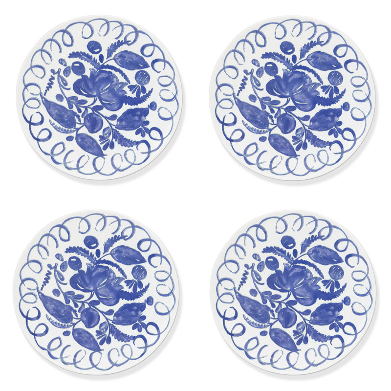 Amalfi Handmade Stoneware Salad/Dessert Plate, White, Blue