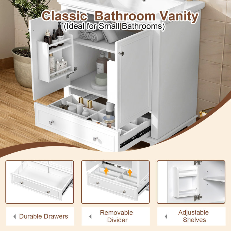 Bathroom Vanity With Ceramic Sink Combo, White / Silver