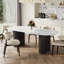 Table de salle à manger moderne 71 "ovale en faux marbre 4-6 personnes, double colonne romaine avec pieds noirs et table de cuisine minimaliste moderne pour le salon-338527381-353320131-356149421