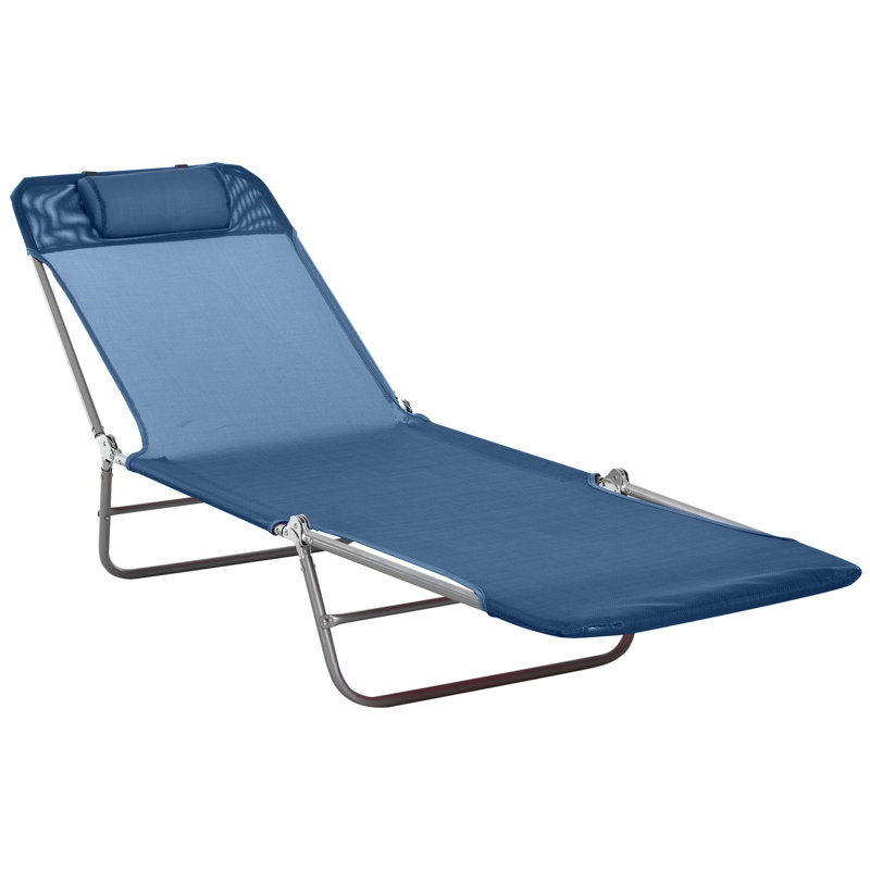Ginder Folding Chaise Lounge Chair, Pool Sun Tanning Chair, Outdoor Lounge Chair with Reclining Back, Breathable Mesh Seat, Headrest for Beach, Yard, Patio