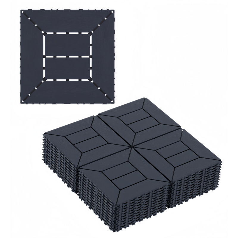 12'' L X 12'' W Beetle Style Plastic Interlocking Deck Tile,44Pcs Included, Dark Gray