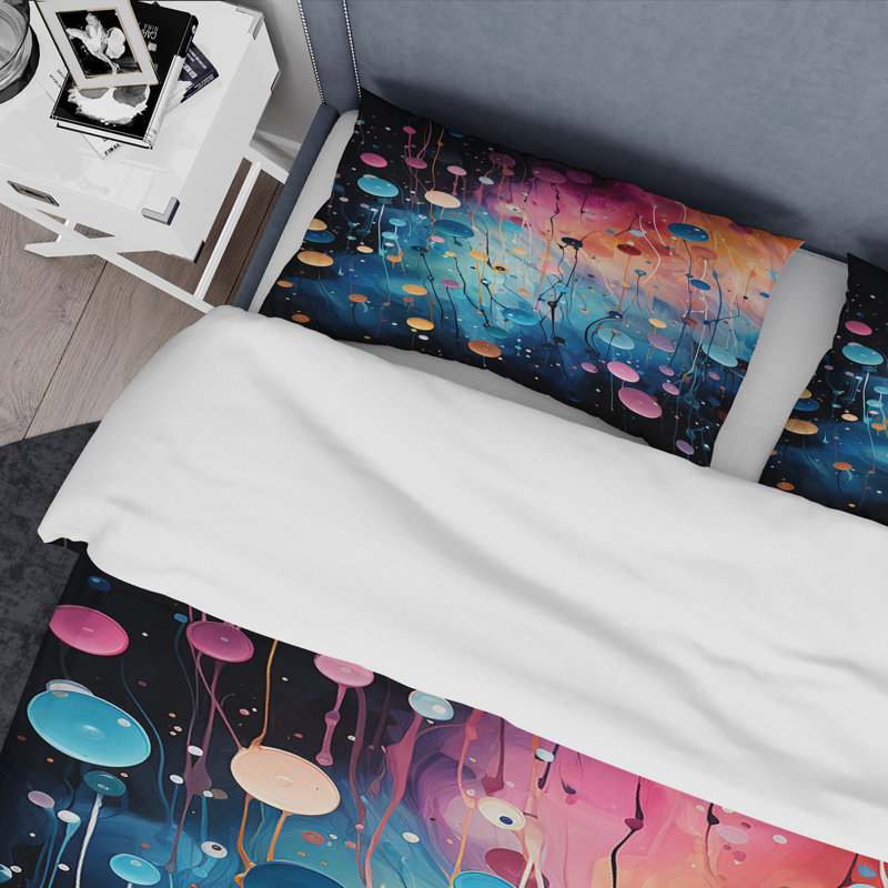 Ensemble de housse de couette rose et bleu néon Pop Art II - Pop Art, Housse de couette pour très grand lit et 2 très 