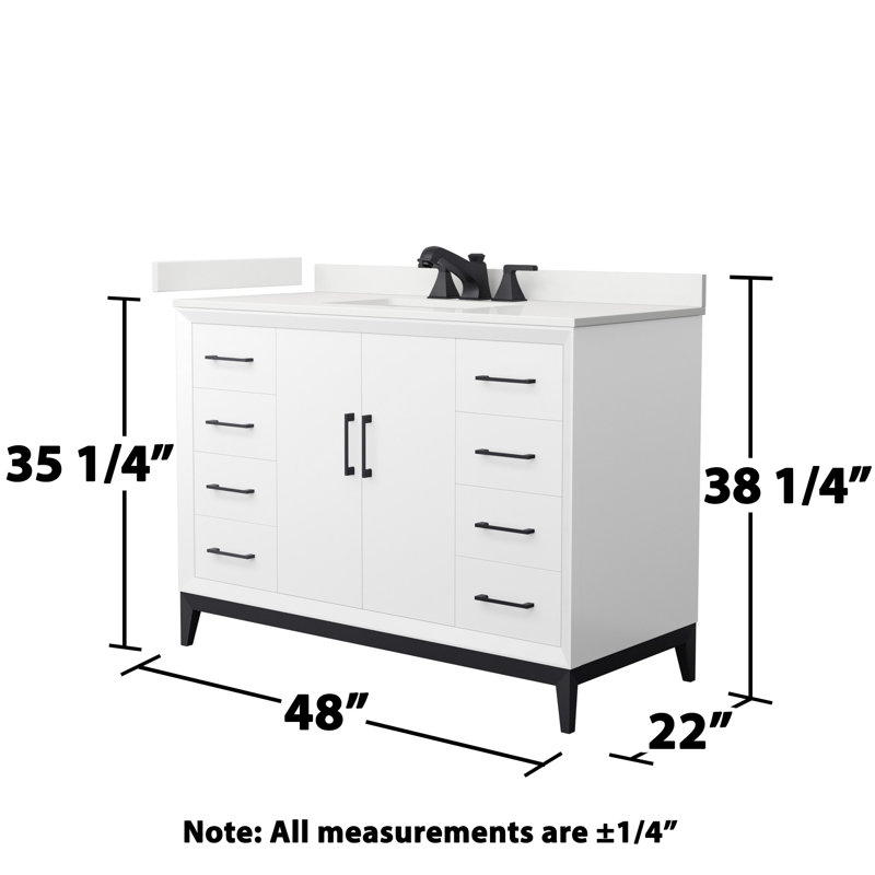 Amici Single Bathroom Vanity with Top, Satin Bronze, Giotto Quartz, 48"