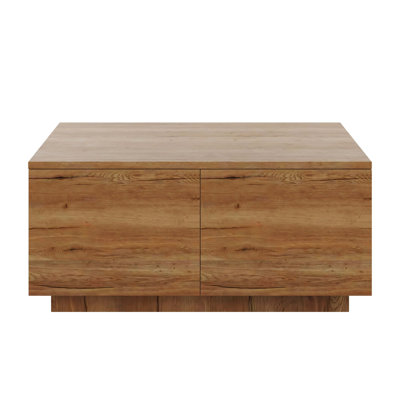 33.25" Square Coffee Table with 4 Storage Drawers, Natural Wood Finish