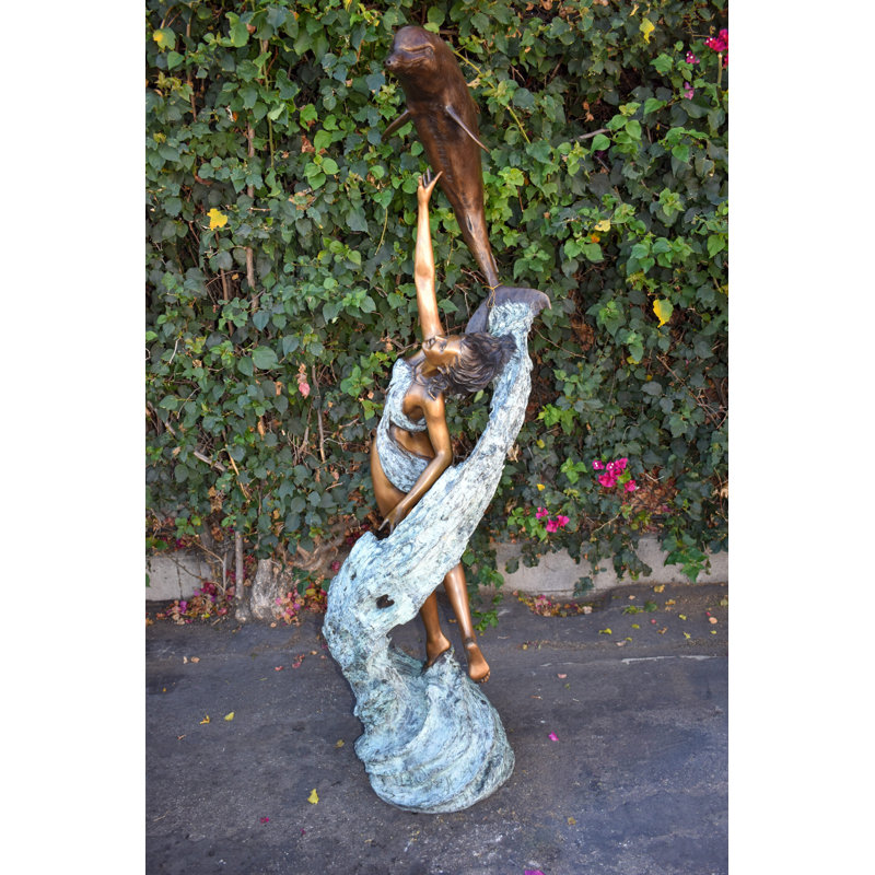 Fontaine en forme de dauphin en cuivre en bronze taille réelle statue 19 po x 26 po x H 74 po