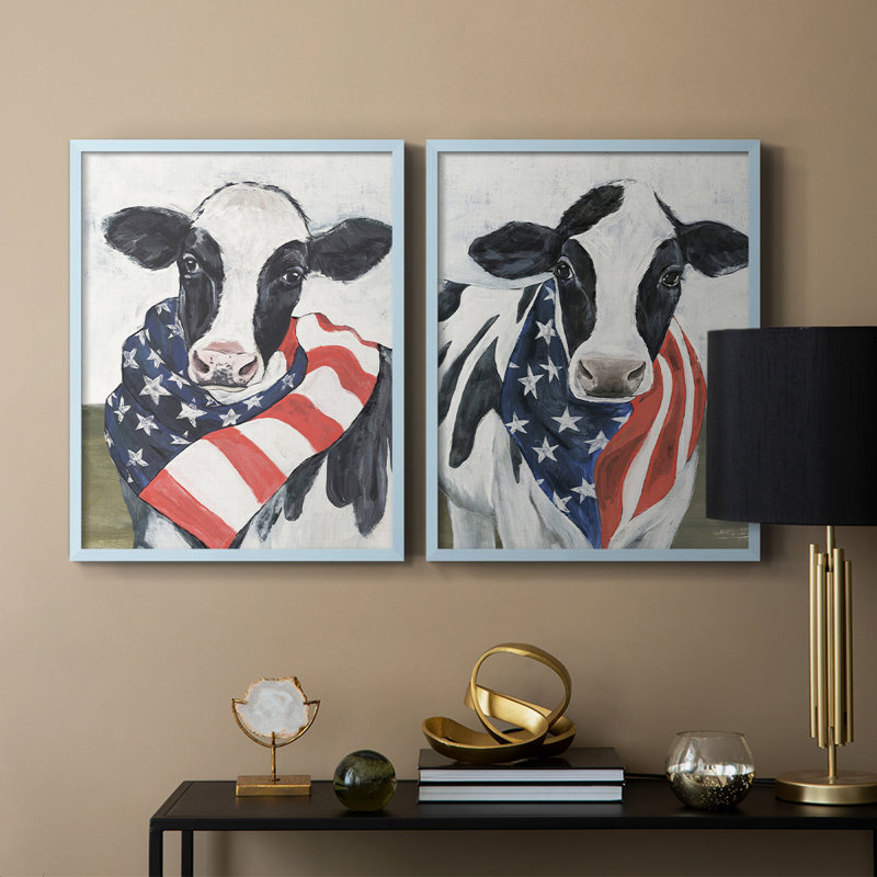 «American Cow I», reproduction encadrée de qualité supérieure - prête à être accrochée - aucun clou requis - aucun clou requis