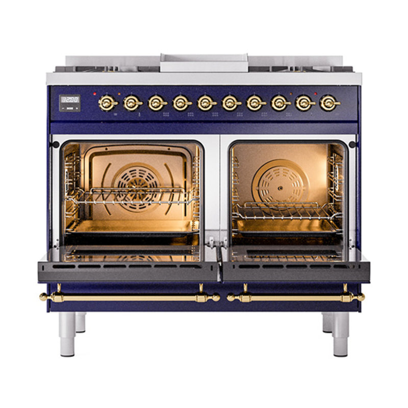 ILVE Nostalgie II Noblesse 40 in Dual Fuel Range, Liquid Propane, Midnight Blue/Brass