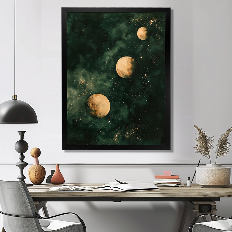 Whispering Glow Of Planets - Space Wall Art, Picture Framed Print, Black, 20" H x 12" W