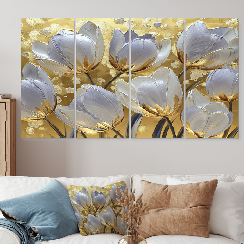 Lierre IV - tulipes - art mural traditionnel 4 pièces, H 28 po x l 48 po