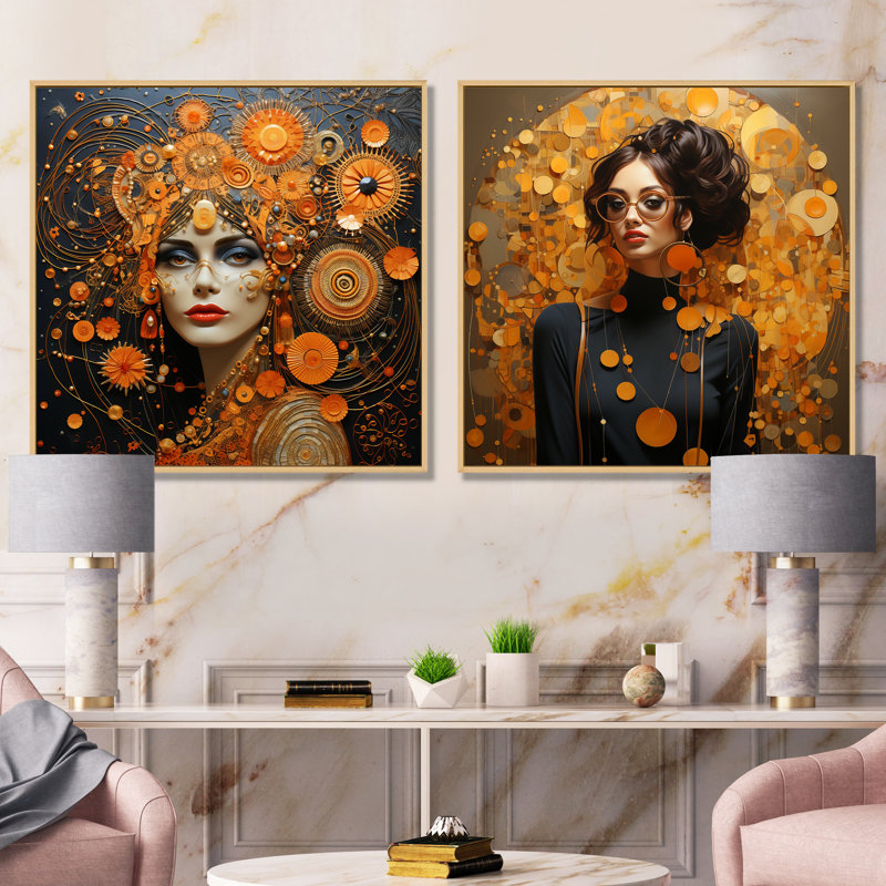 «Yellow Glamour» - Ensemble de 2 impressions sur toile «Yellow Glamour», Encadrement brun, H 16 po x l 33 po x P 1 po