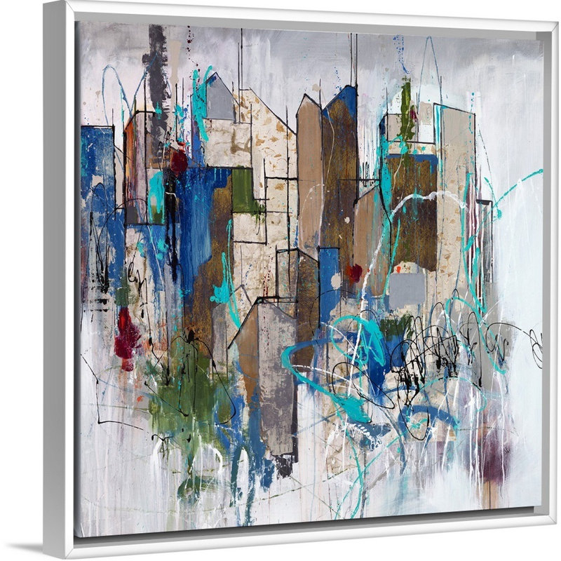 « stomping ground oreillers », peinture sur toile, Cadre flottant blanc, H 13,7 po x l 13,7 po x P 1,75 po