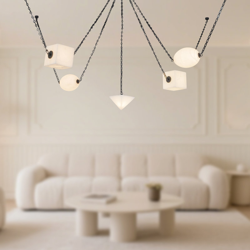 Mineral 5-Light Brass dimmable LED Chandelier, Alabaster, Oil Rubbed Bronze