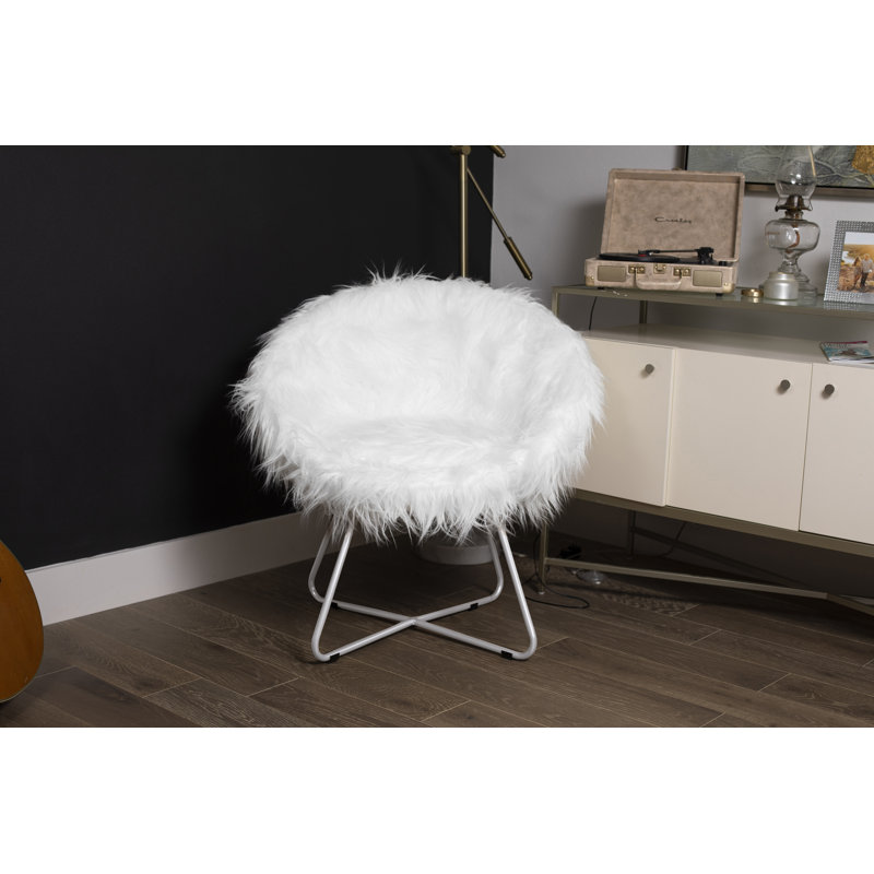 Upholstered Accent Chair, Silver, White Faux Fur