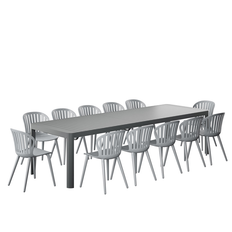 Amazonia Milky Extendable Outdoor Patio Aluminum And Resin Dining Set, Gray, 12