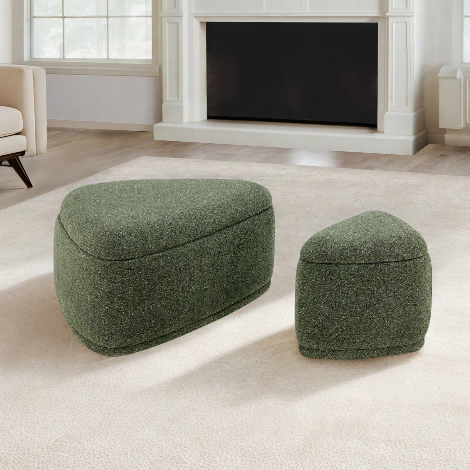 Adna 44" Ottoman Set, Mellow Forest Green Boucle
