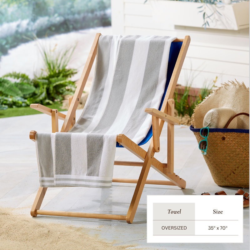100% Cotton Cabana Stripe Oversized Beach Towels, Pale Gray/White