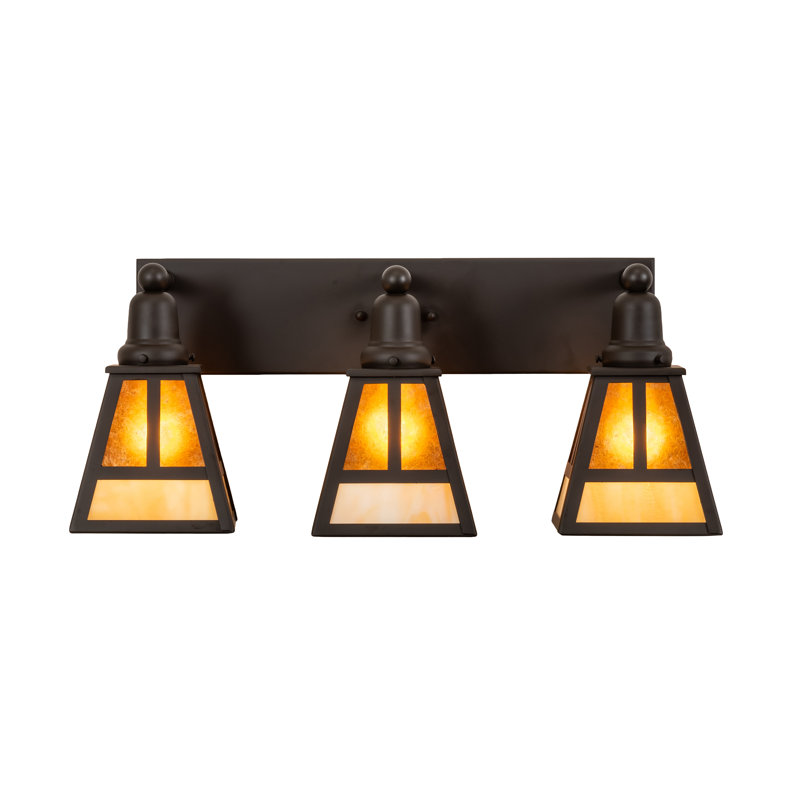 "T" Mission 3-Light Vanity Light, 10" H x 24" W x 8" D, Amber, Oil Rubbed Bronze