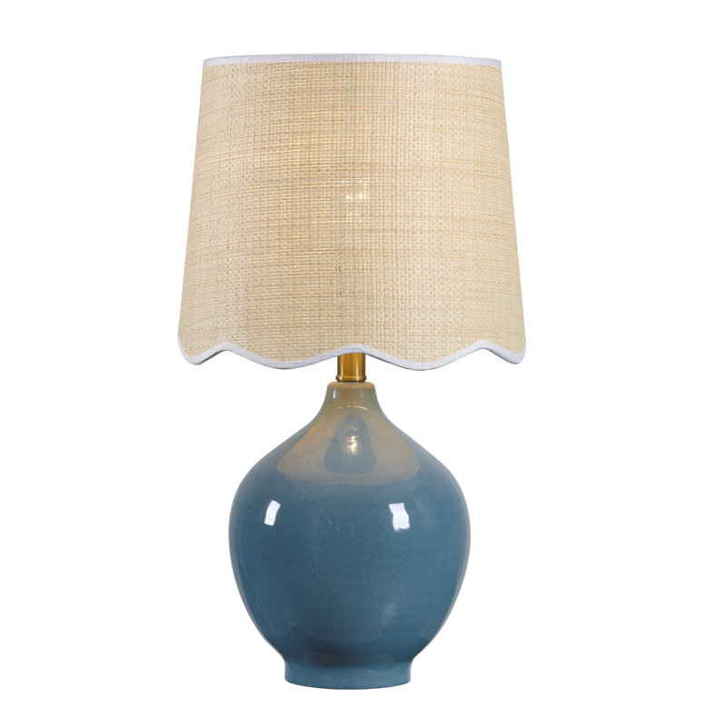 21" Ceramic Table Lamp With Oatmeal Shade, Blue
