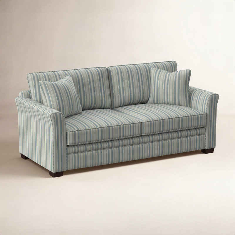 Bridgeport Upholstered 85'' Sofa, Green and Blue Stripe; 0252-54, Java Finish