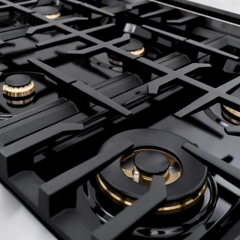 ZLINE Autograph 48" Classic DuraSnow Gas Range w/ 8 Burners & Bronze Accents, Matte Black, Stainless Steel