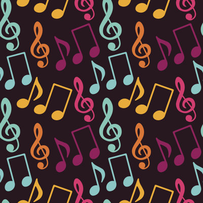 Seamless Pattern With Music Notes And Treble Clef by Nataleana - Wrapped Canvas Print