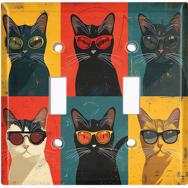 Couvercle de plaque d'interrupteur en métal; Bascule standard US à 2 bandes - Portraits de chats sympas, Double # 2