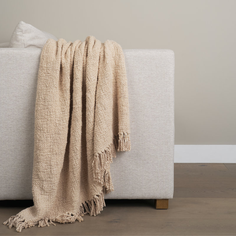 Jeté en coton tissé beige clair Kambal, Beige