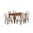 7 Piece Dining Set Consist of a Rectangle Dining Room Table and 6 Cream Linen Fabric Upholstered Parson Chairs, Mahogany-592215817-592215816