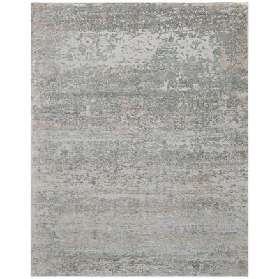 High-Quality Hand-Knotted Silver And Aqua Area Rug