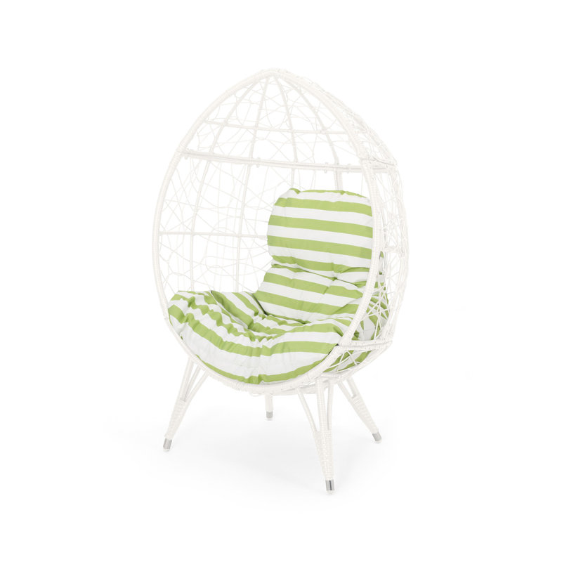 Gianni Teardrop Chair, Green Cushion/White Frame