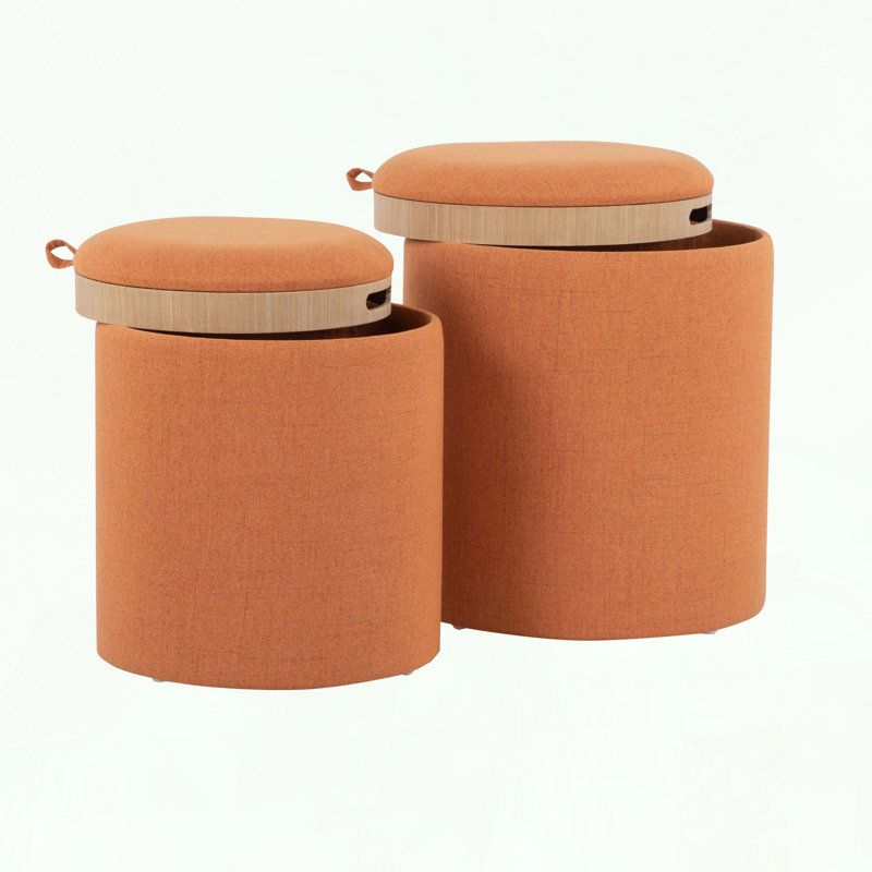 Ensemble de repose-pieds gigogne contemporain en tissu et bois naturel, Orange