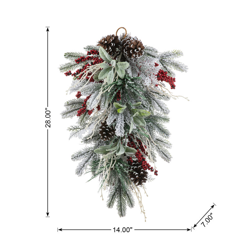 28"H Christmas Flocked Pinecone & Berry Teardrop